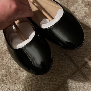 Black patent leather ballet flats. Size 9.5 WIDE